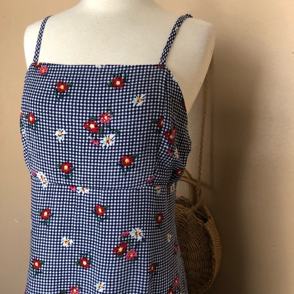 Blue gingham with floral print summer dress - Picture 2 of 3